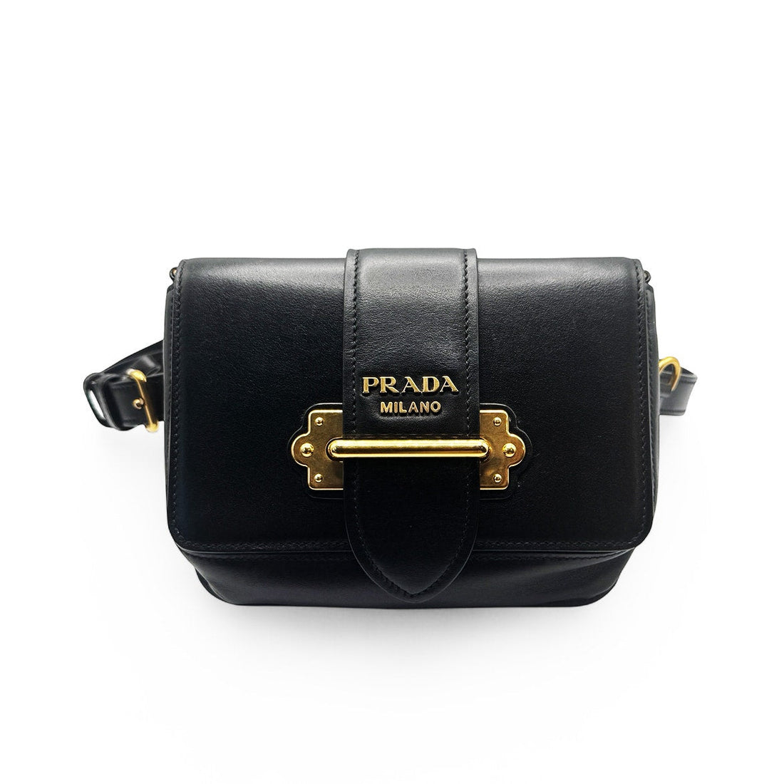 Authentic Prada Leather Cahier Convertible Belt Bag – Black with Gold Hardware PRADA