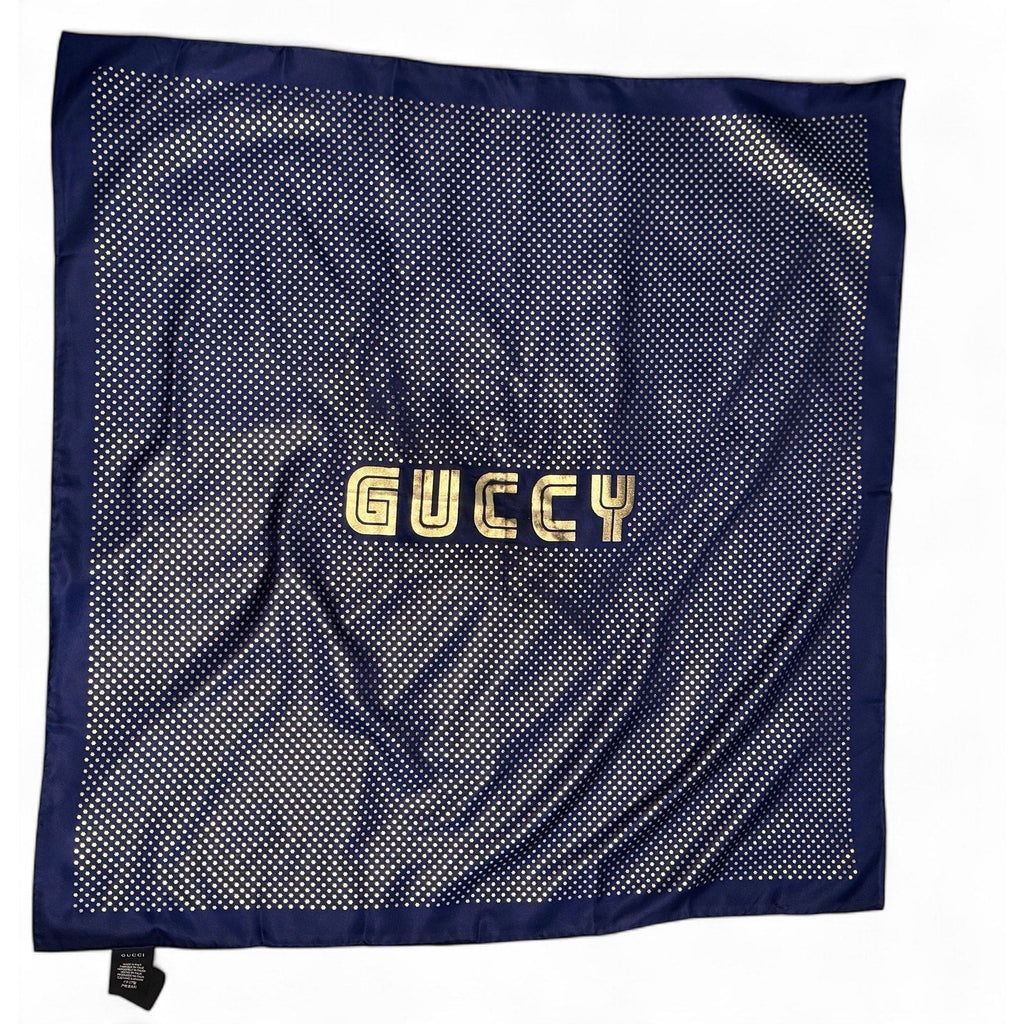 Authentic GUCCI "GUCCY" Gold Star SEGA® Print 100% Silk Scarf Gucci