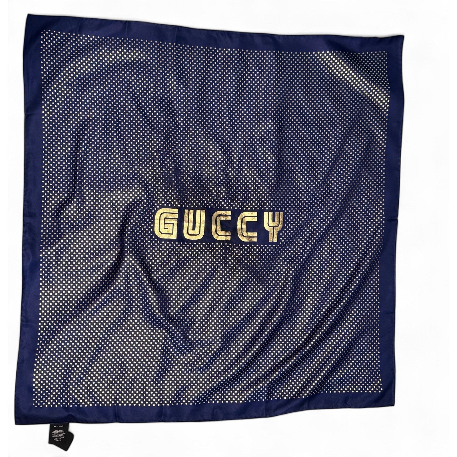 Authentic GUCCI "GUCCY" Gold Star SEGA® Print 100% Silk Scarf Gucci