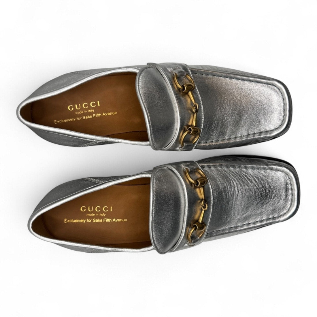 Gucci Vegas Horsebit Loafer, Silver Leather W/gold Hardware Gucci