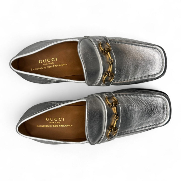 Gucci Vegas Horsebit Loafer, Silver Leather W/gold Hardware Gucci
