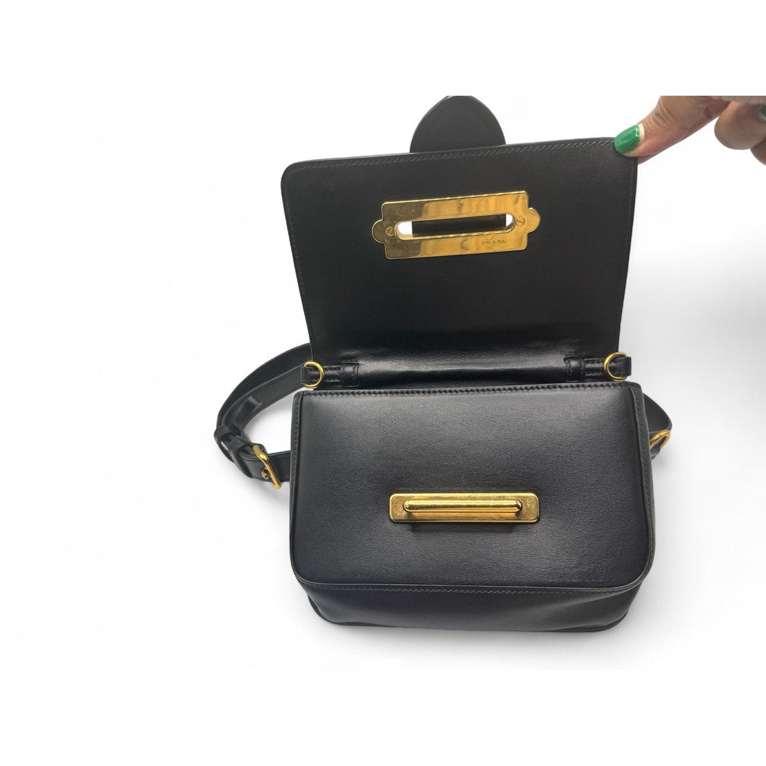 Authentic Prada Leather Cahier Convertible Belt Bag – Black with Gold Hardware PRADA