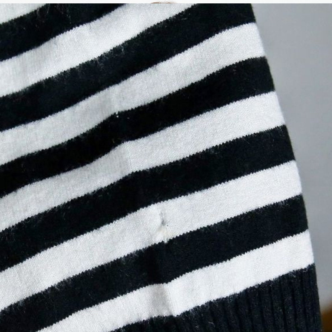 Vintage Chanel 90s Striped Logo Sweater – Size 38, Iconic Black & White Knit Chanel