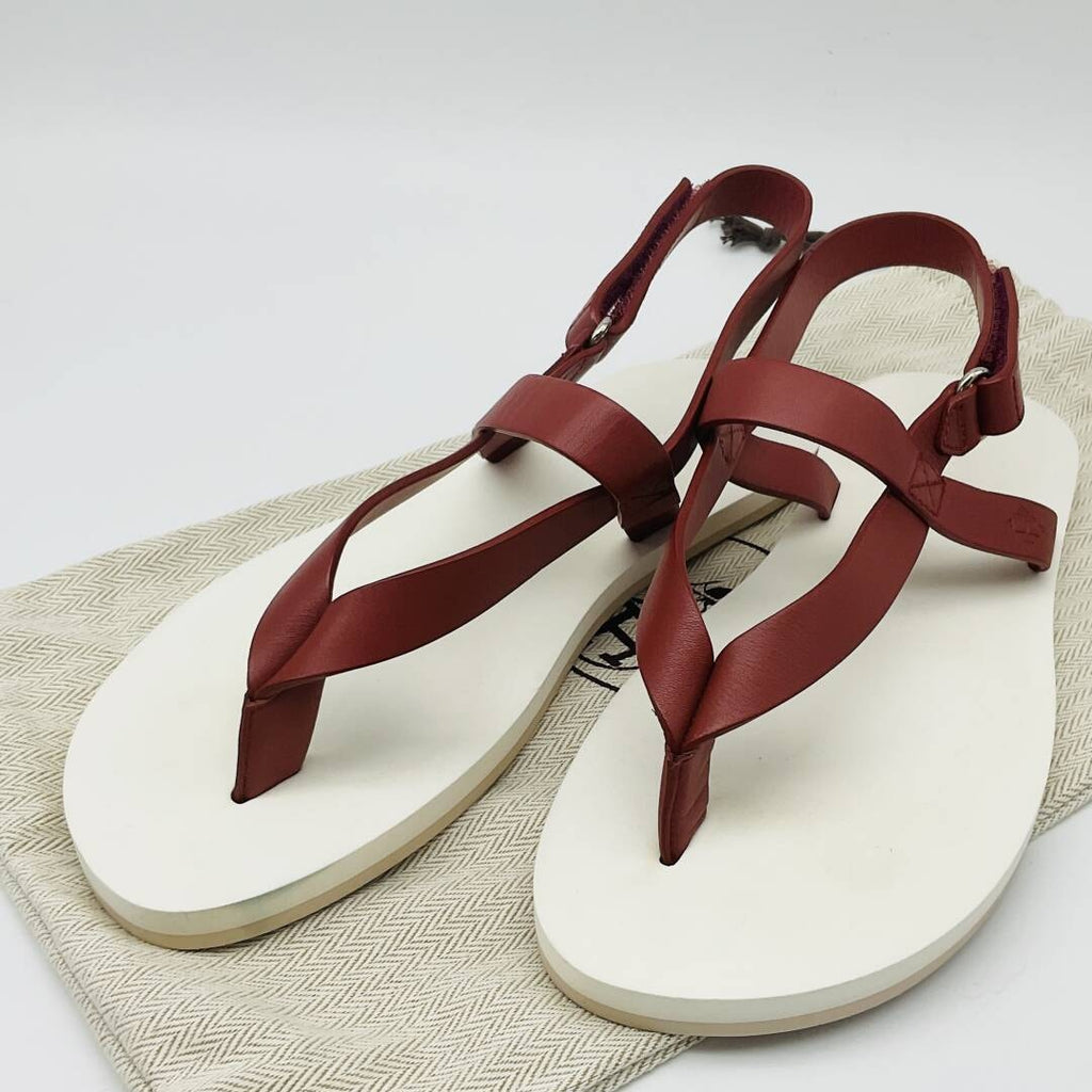 Hermès Tahiti Beach Sandals – Red & White Leather, Size 37.5 Hermes Leather Goods