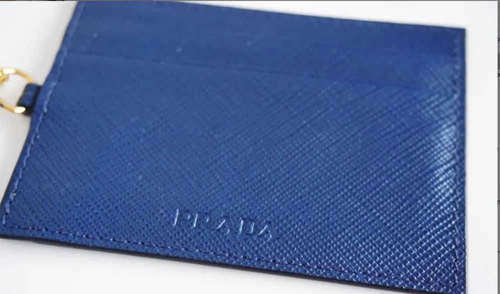 Prada Wallet Pass Case Blue Saffiano Embossed Prada