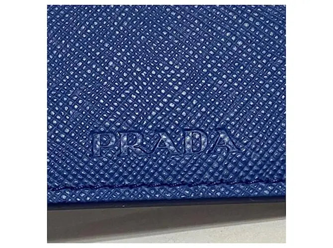 Prada Wallet Pass Case Blue Saffiano Embossed Prada